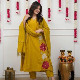 yellow flower print cotton kurti (copy)