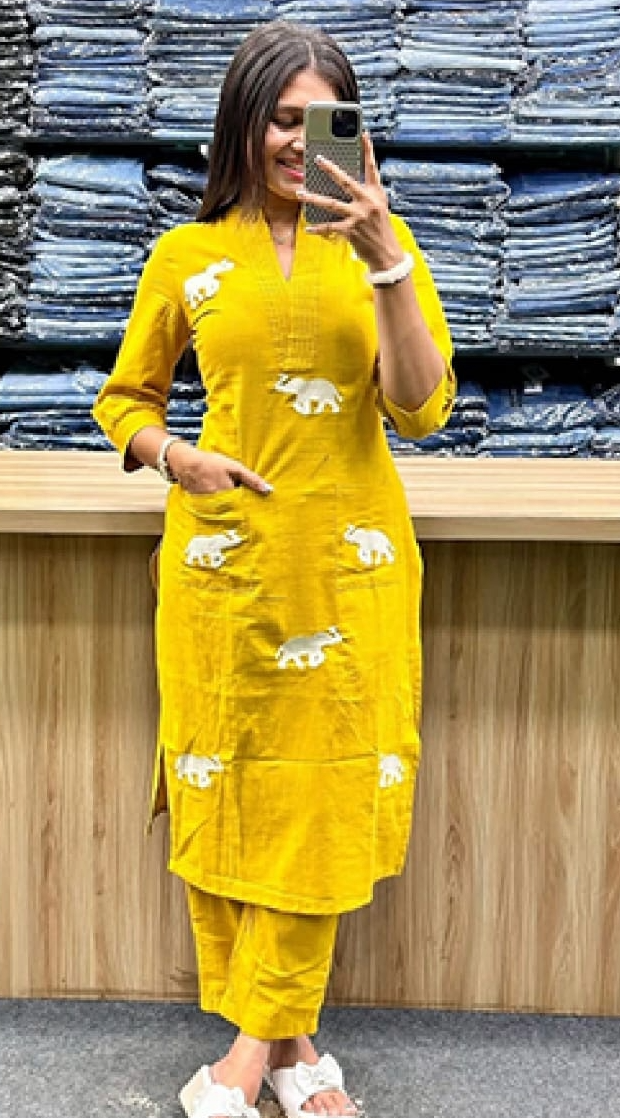navy blue color kurta set (copy) Yellow color long coard set